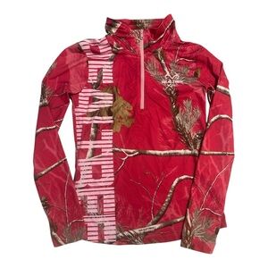 REALTREE Pink Camo 1/4 Zip Pullover, Long Sleeve w/ Thumb Holes, Size Medium